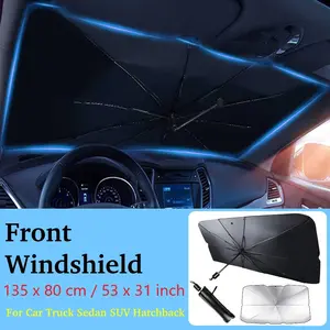 54" x 30" Summer Windshield Sun Shade Umbrella, Keep Cool and Protect Interior, Foldable Car Umbrella Sunshade with UV Block Car Front Window (Heat Insulation Protection), for Cars Trucks Sedans SUVs
