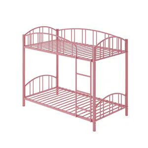 Heavy Duty Space-Saving Twin Over Twin Metal Bunk Bed - Steel Frame with Safety Ladder & Arched Guardrails - Sturdy Kids Bedroom Furniture - No Box Spring Needed