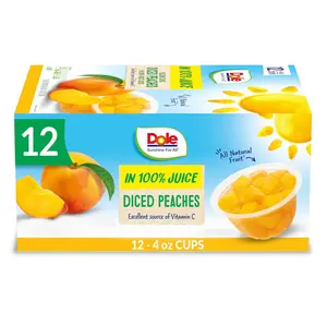 Dole Fruit Bowls Diced Peaches in 100% Juice Snacks, 4oz 12 Total Cups, Gluten & Dairy Free, Bulk Lunch Snacks for Kids & Adults Vitamin Dried