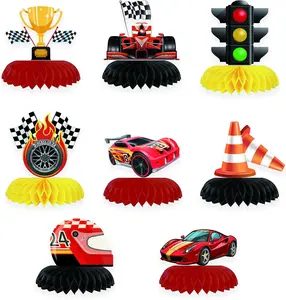8-Piece 3D Race Car Honeycomb Centerpieces, Double-Sided 'Let's Go Racing' Lightweight Decoration, Festive Ornaments for Theme Birthday Parties, Outdoor Arch & Room Decorations - tiktokshopspringglowup,summervibes