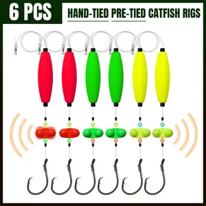 Catfish Rigs Santee Rig Catfish Float Rigs Circle Hooks  6/0 8/0 Catfishing Tackle 6pcs, Catfish Fishing Tackle Making Kit Equipment Accessories with Float, Hook, Swivel and Fishing Bell