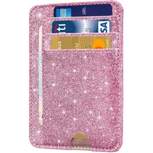 Minimalist RFID Leather Card Holder – Slim Glitter Pink Front Pocket Wallet for Women, Men & Teens