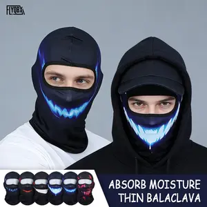 Summer Fashion Cool Blue Flame Fang Pattern Full Balaclava Hat, Elastic Moisture-Wicking Motorcycle Riding Headgear Mask Ski Mask