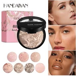 1PC HANDAIYAN Baked Highlighter Powder, Multi Tone Shimmery Face Highlighter Contour Setting Compact, Oil Control Long Lasting Concealer Face Powder, Long Wearing Natural Radiant Daily Makeup, BakedHighlighter ShimmeryBronzer ViralFacePowder, Baked Powder