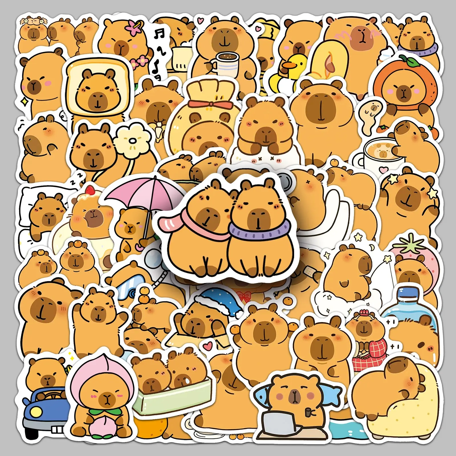 50pieces cute capybara cartoon animals graffiti creative stickers display cabinet stationery skateboard guitar decorative stickers DIY Decorative Stickers