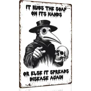 Goth Creepy Plague Doctor Metal Sign - Gifts For Gothic Lovers - Wash Your Hands - Bathroom Restroom Wall Decor 8 X 12 Inch