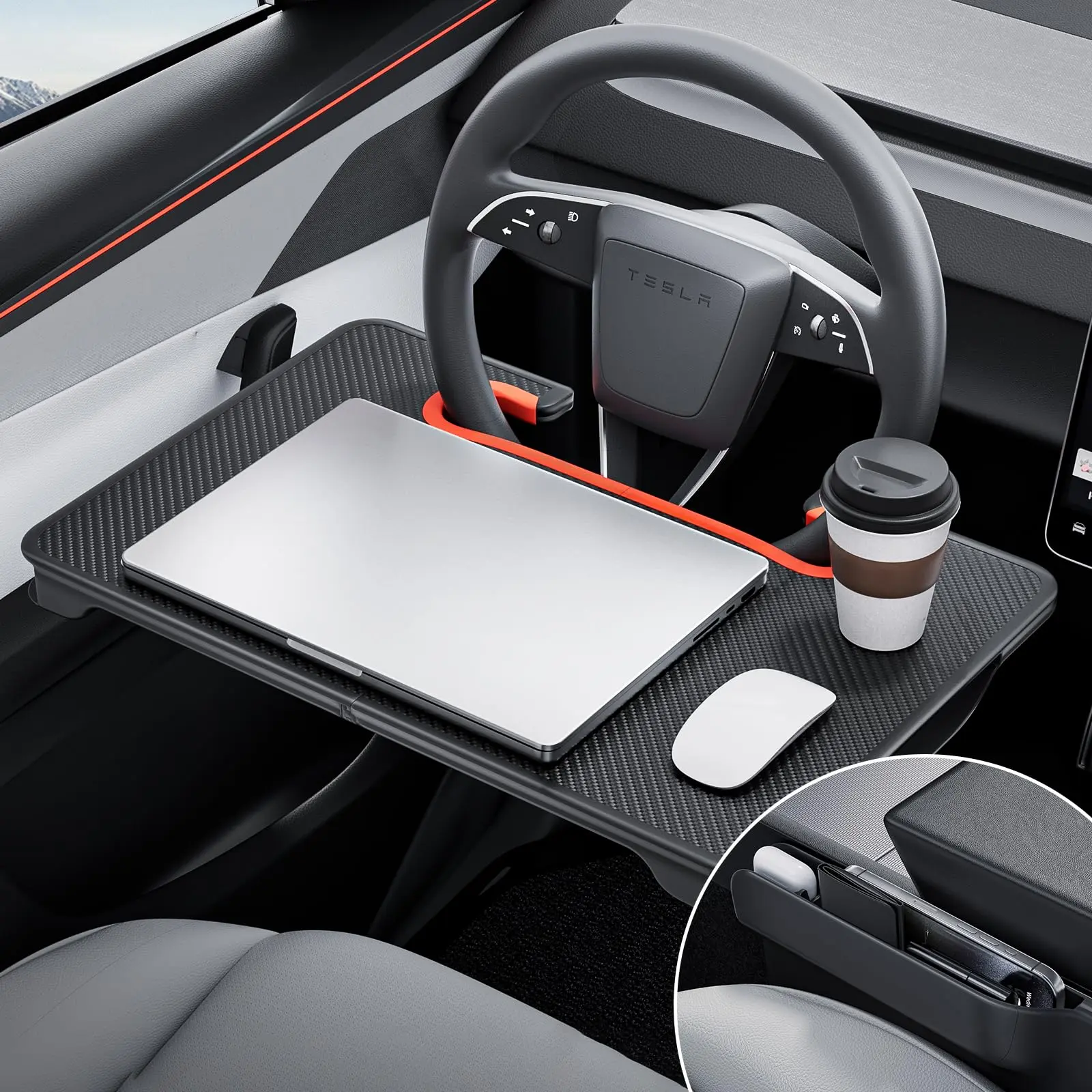 Black & Red-Detachable Steering Wheel Tray