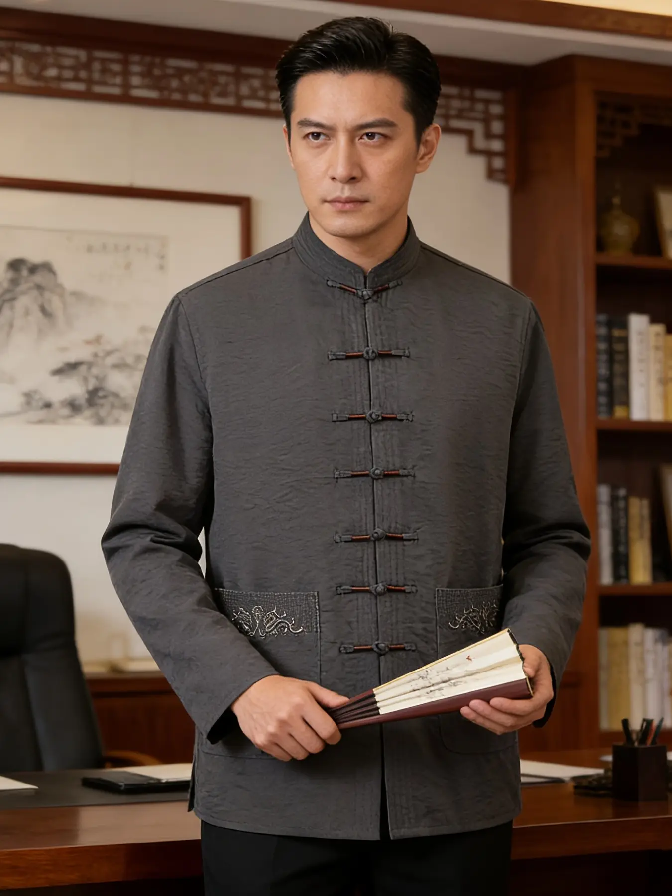 Men's Traditional Chinese Dragon Embroidered Hanfu Shirt, Kung Fu Style, Business Casual Wear, Formal Attire, East Asian Culture Clothing, Cultural Heritage, Menswear, Garments