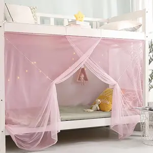8-Corner Bed Curtains for Girls, Boys, Dormitory, Loft Beds & Camping, Fits 1.8M Single Bed - Pink