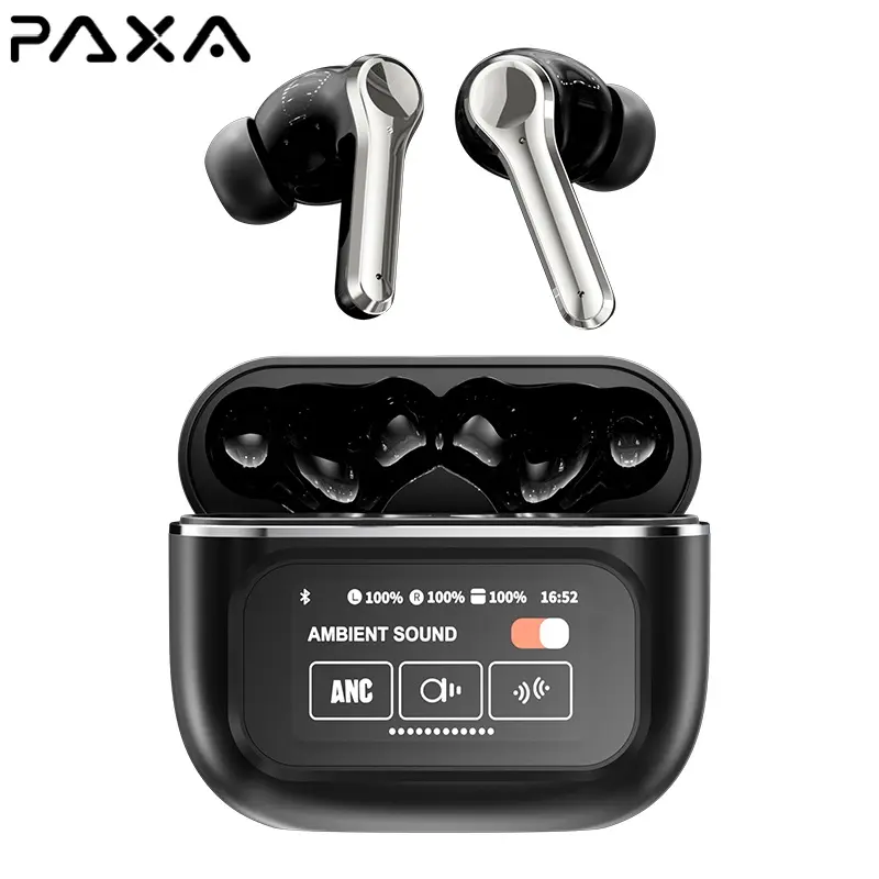 PAXA YX30 True Wireless In-Ear Headphone Earbuds, Bluetooth 5.4, LED Full-Color Touch Screen, 360° Surround Hi-Fi Audio (20kHz), Active Noise Cancellation+ENC Dual Noise Reduction, Comfortable Fit, for Cellphones & Desktops