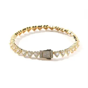 Clustered Heart Tennis Bracelet, 18KT Gold Plated Elegant Jewelry, Heart Design Accessory for Women (Spring Glow Up Collection), Elegant Jewelry Bracelet, Heart Design Bracelet