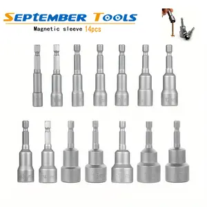 14-Piece Hex Wrench Set with Hex Handle, Magnetic Grip, 6-19mm Depth Adapter, Drive Sockets, Quick-Change Drill Accessory, Chrome Steel Build for Metal Surfaces, Hex Wrenches