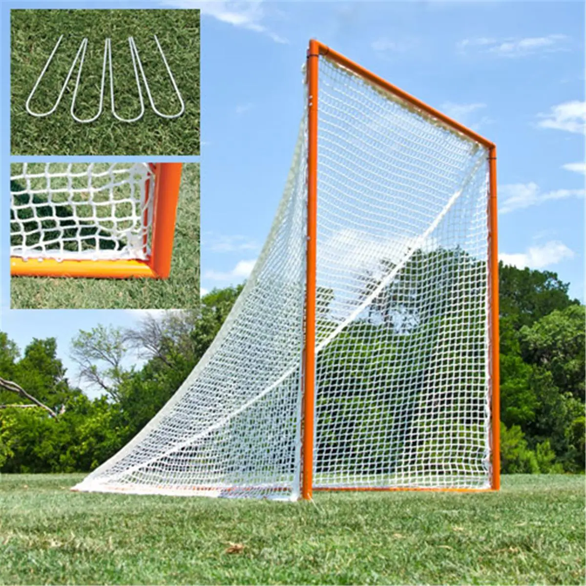 Lacrosse Practice Goal, 6'h x 6'w x 7'd Steel Frame with Net and Lacing Cord, Deluxe Training Equipment for Lacrosse Players