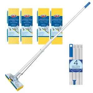 Squeezematic Butterfly Automatic Sponge Mop, 9" Heads w/ Scuff Remover, Includes 4 Mop Heads - 2 Foam w/ Cellulose Layer and 2 Foam #2039S