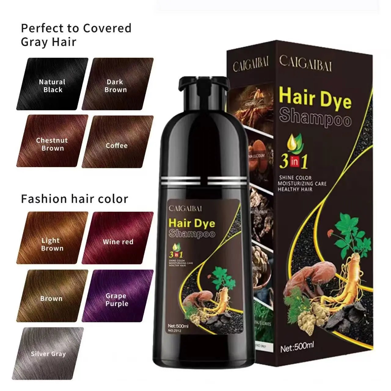 500ml red herbal hair dye shampoo, gentle and non irritating herbal extract, hair dye, shampoo and hair care three in one, easy to use, red hair, Grey Hair Coverage, making hair look healthy and shiny, suitable for both men and women, Haircare