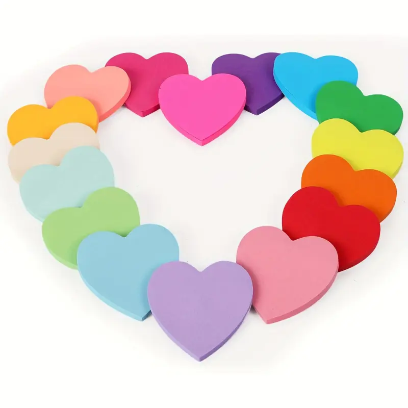 16Pcs heart-shaped sticky notes, Stationery, 16 vibrant colours, 25 sheets per pad, 400 sheets total, ideal for students, offices, graduation celebrations and everyday organisation, graduation accessories, lively sticky notes, organisational design