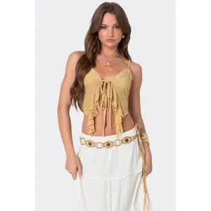 Yola Embroidered Tie Front Top