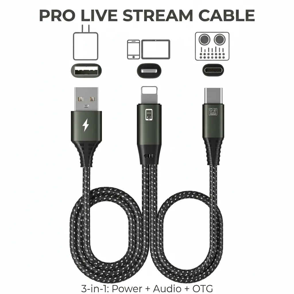 summerwins 3-In-1 OTG Cable - Durable Nylon Braided, Aluminum Alloy Construction, USB Type-C/Lightning/USB-A Connectors for Smartphone, Cellphone, Sound Cards, Charger Compatibility (Charging & Live Broadcast Conversion Function)