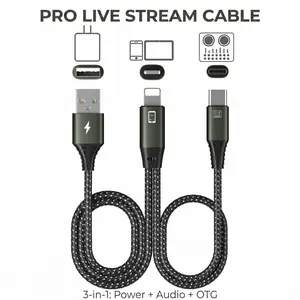 Durable Nylon Braided OTG Charging & Live Broadcast Conversion Cable - Type-C, Lightning, USB-A Connectors for Smartphone, Sound Cards, Portable Chargers (Alloy Aluminum Construction)