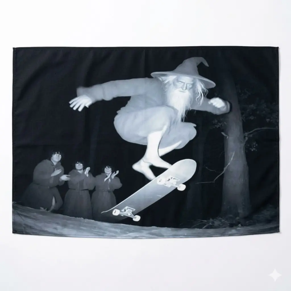 3x5 ft Durable Polyester Skateboard Wizard Tapestry Wall Mural - Retro 90s Aesthetic Synthetic Decorative Backdrop Tapestry for Skaters, Steampunk Club Ceremony Party Gift, Decorative Tapestry