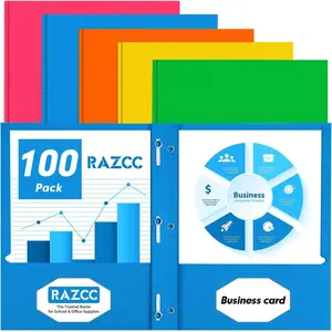 Two Pocket 3 Prong Folders 100 Pack, Fit Letter Size Paper, Assorted 5 Colors - Paper File Folders with Two Pockets for School Office Home Business