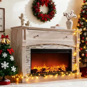 REDLEMON 54" Rustic Wall-Mounted Fireplace TV Stand – 36" Electric Fireplace, Open Storage Cubbies & Mantel Shelf, Farmhouse Entertainment Console