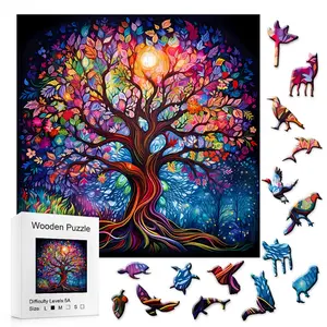 5A Difficulty Colorful Luminous Tree Wooden Puzzle - Festival Birthday Gift Healing Stress Relief Jigsaw for Adults & Kids Natural Safe Play Experience