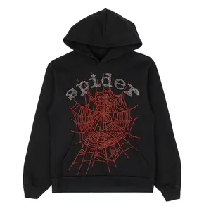 Spider Worldwide Crystal Web Logo Hooded Sweatshirt Black Red Pre-Owned