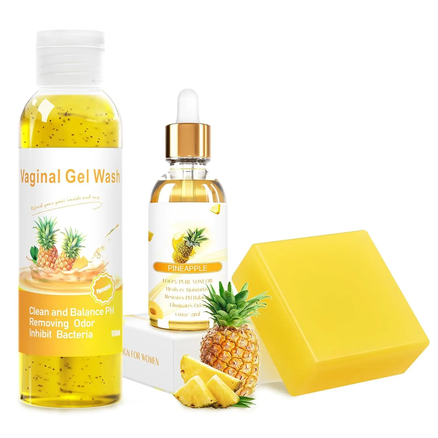Feminine Wash & Yoni Oil & Yoni Soap Set for Women, Yoni Wash for  Ph Balance Remove Odor Moisturizing, 1.17 Fl.Oz Feminine Oil & 5.07 Fl.Oz  Wash 3.53oz Yoni Soap Bar, Pineapple Scent