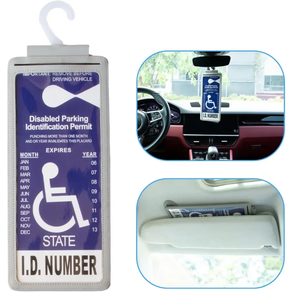 1Pcs Grey Leather Disability Parking Placard Holder for Auto, Ultra Transparent, 10.5x4.8" (10.5 Inches Long, 4.8 Inches Wide), Easy to Hang Car Tax Disc Holder