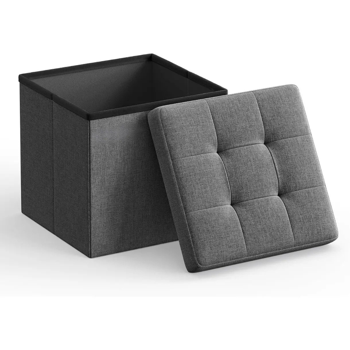 11.8 Inches Small Folding Storage Ottoman Cube, Storage Footrest, Foot Rest Stool, for Living Room, Bedroom, Dorm, Dark Gray ULSF028G01