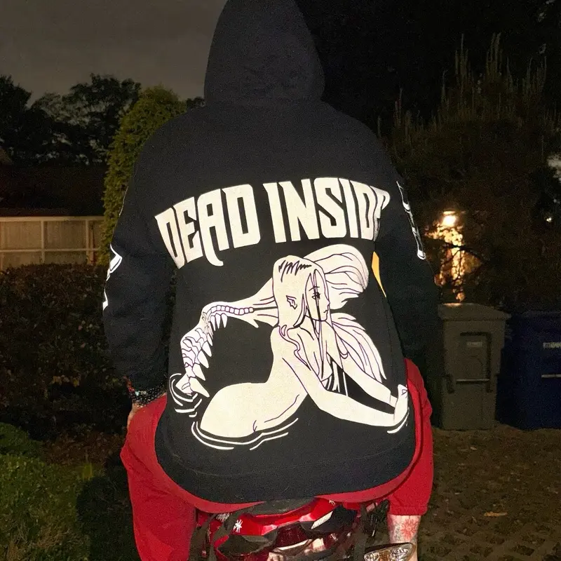 Skeleton Mermaid Dead Inside Reflective hoodie Sweatshirt, loose fit nighttime riding essential garment Pullover Long Sleeve visibility