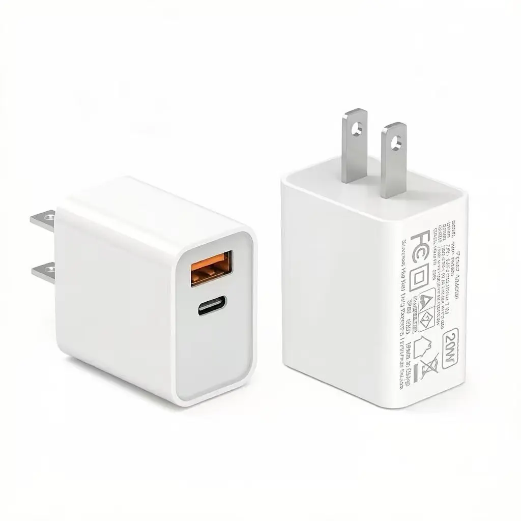 20 PD Dual Port Fast Charger - USB-C & USB-A, Compact Folding Plug, Charging Accessory for Smartphone, Cellphone, iPhone, iPad, Samsung, Switch, Cable & Shell Compatibility