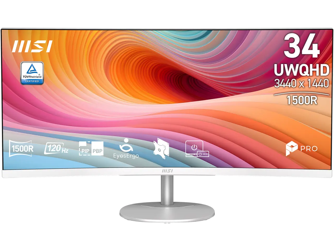 MSI 34 inch UltraWide QHD 2K 1440P 120Hz Adaptive Sync 1ms HDR Ready Built-in Speaker White Curved Computer Monitor PRO MP341CQW E12