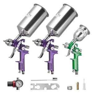 VEVOR 3-Piece Air Spray Gun Kit,  Professional Auto Paint Spray Gun Set with 3 Nozzles (1/1.4/1.8mm), 3 Cups & Air Regulator, Gravity Feed Automotive Paint Sprayer for Primer, Topcoat & Touch-Up