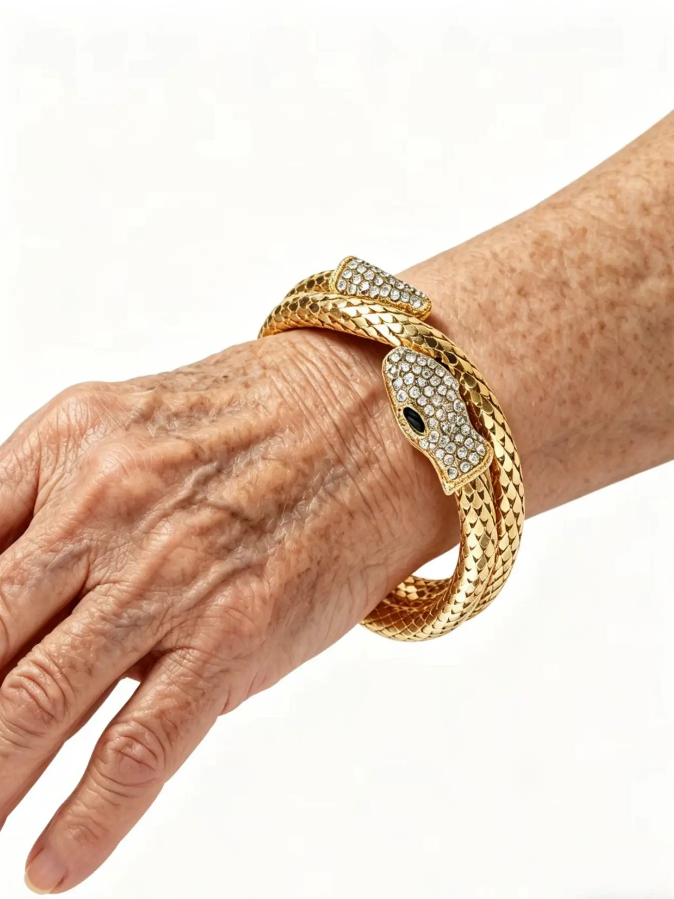 Summer New Punk Style Snake Bangle Bracelet, Alloy Rhinestone Vintage Jewelry, Unisex Friendship Band, All Seasons Street Fashion