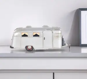 6" Silver Metal Silver Camping Trailer Truck Hand Painted Decorative Truck