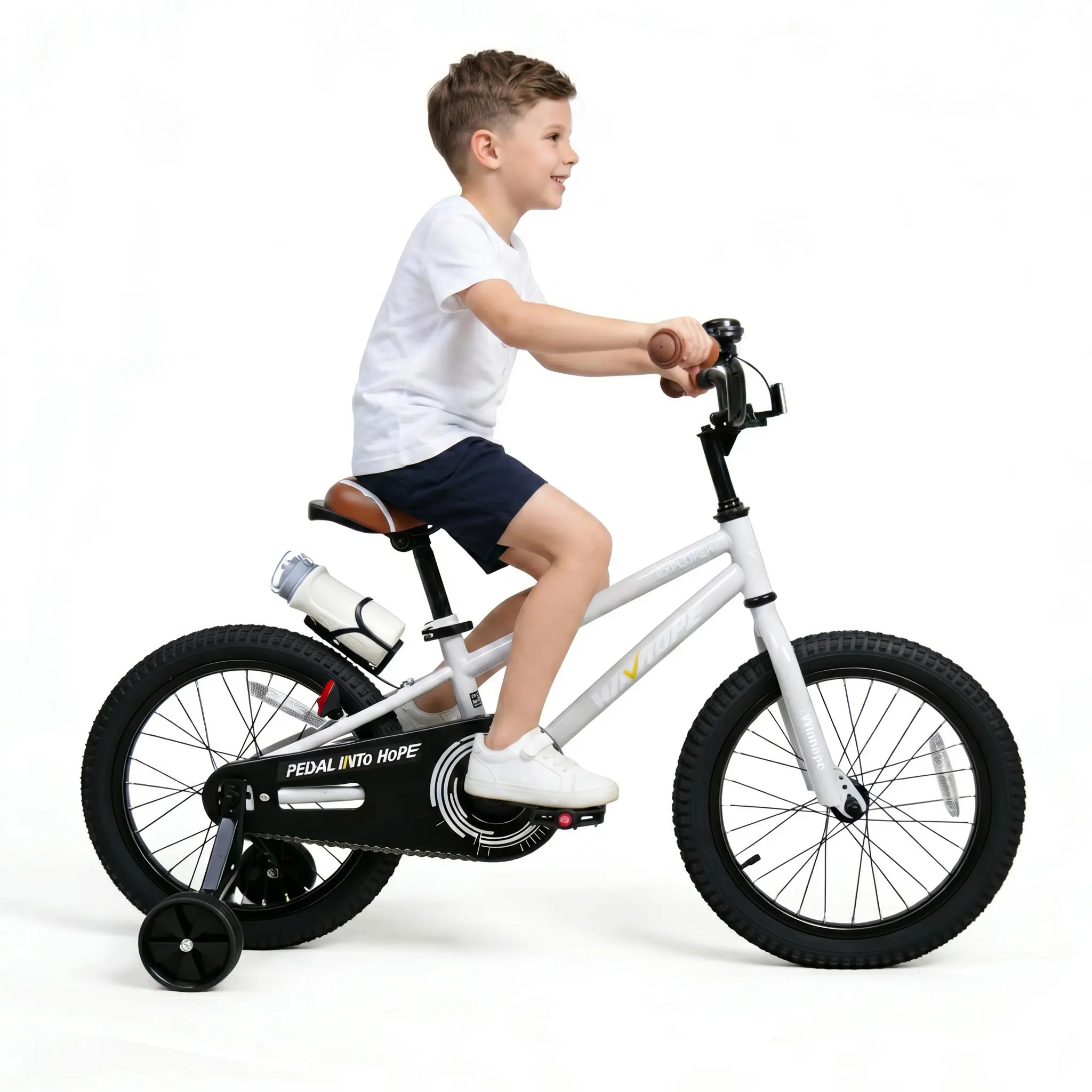 Winhope Explorer Kids Bicycle - 12-18 in Kids Bike for 2-9 Age Group, with Training Wheels, Water Bottle Holder, Adjustable Seat, Adjustable Handlebar, 95% Preassembled, BPA-Free, Latex-Free, Children Development Ride-On Toy