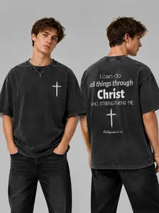 Summer Retro Faded Acid Wash Inspirational Text Unisex Drop Shoulder Short Sleeve Pure Cotton T-Shirt