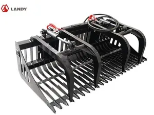 LANDY Universal Skid Steer Rock Grapple Bucket, 72 in Light Duty Attachment with Metal Teeth & Quick Attach Kit for Debris Cleanup