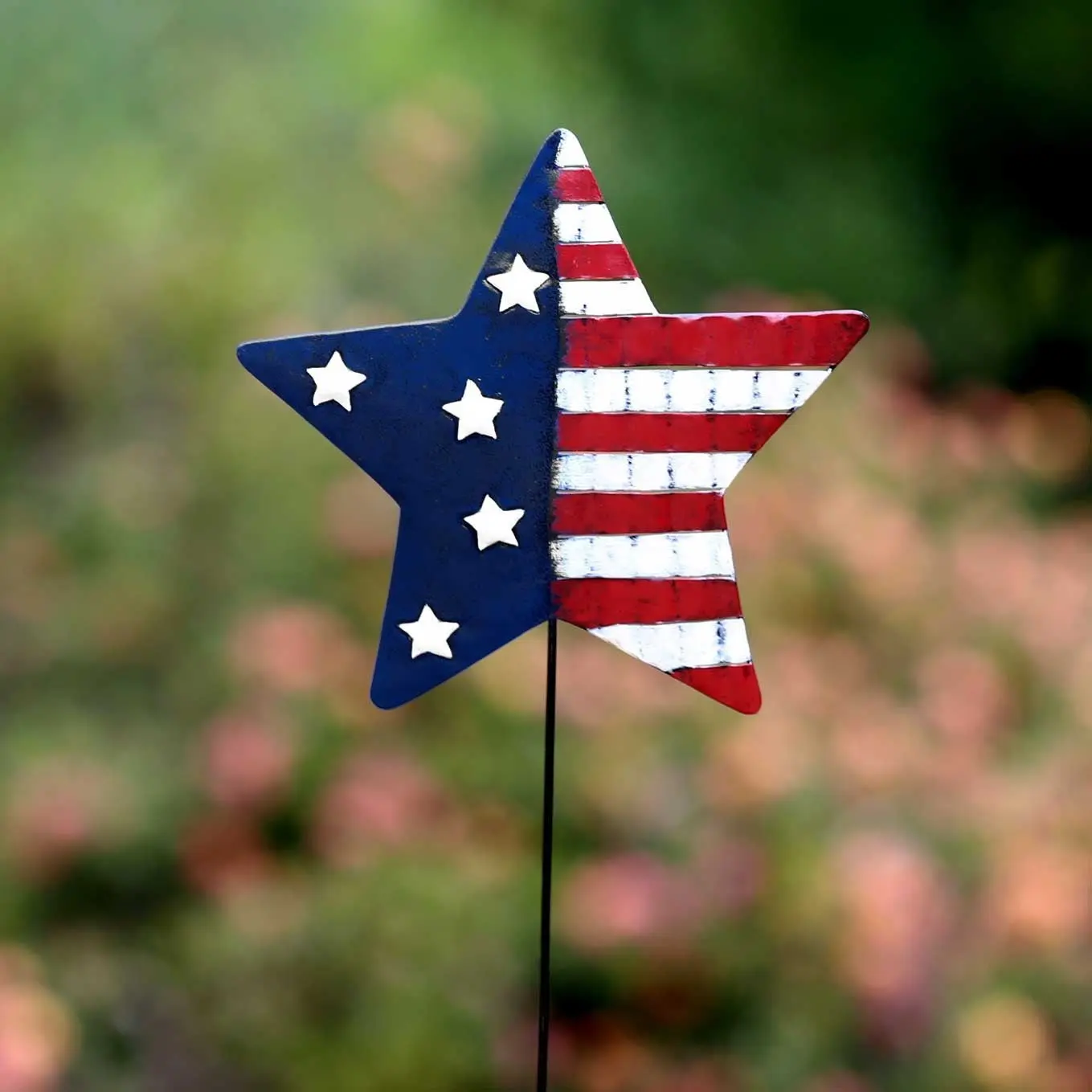 Metal American Flag Star Garden Stake Lawn Ornament