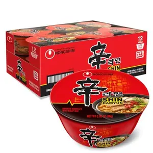 Nongshim Shin Ramyun Bowl Noodles, Spicy Korean Signature Instant Ramyun, Rich Beef Flavored Broth, Quick and Easy, Microwaveable Bowl, 3.03 oz (Pack of 12)