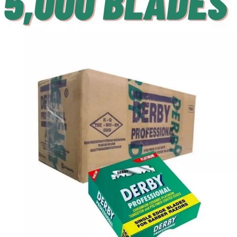 5,000 Blades Derby Professional Single Edge Razor Blades (50 Packs of 100 ) pre cut pre snipped half blades for barbers shop salon