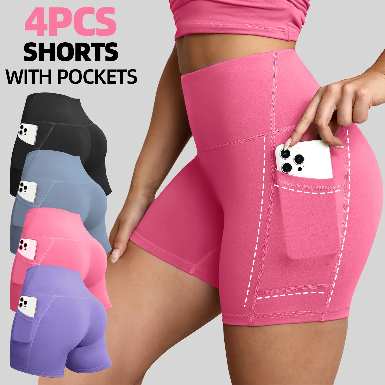 【Summer Must-have】CHRLEISURE 4/6/8PCS Biker Shorts Women with Pockets High Waisted Workout Gym Running Yoga Shorts Yoga Activewear