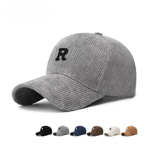 [Stylish Letter Cap] Breathable Stylish Adjustable Corduroy Baseball Cap with Letter R |       Polyester Fiber Cap |       Available in Gray, Black, Navy Blue, Brown, Beige, and White