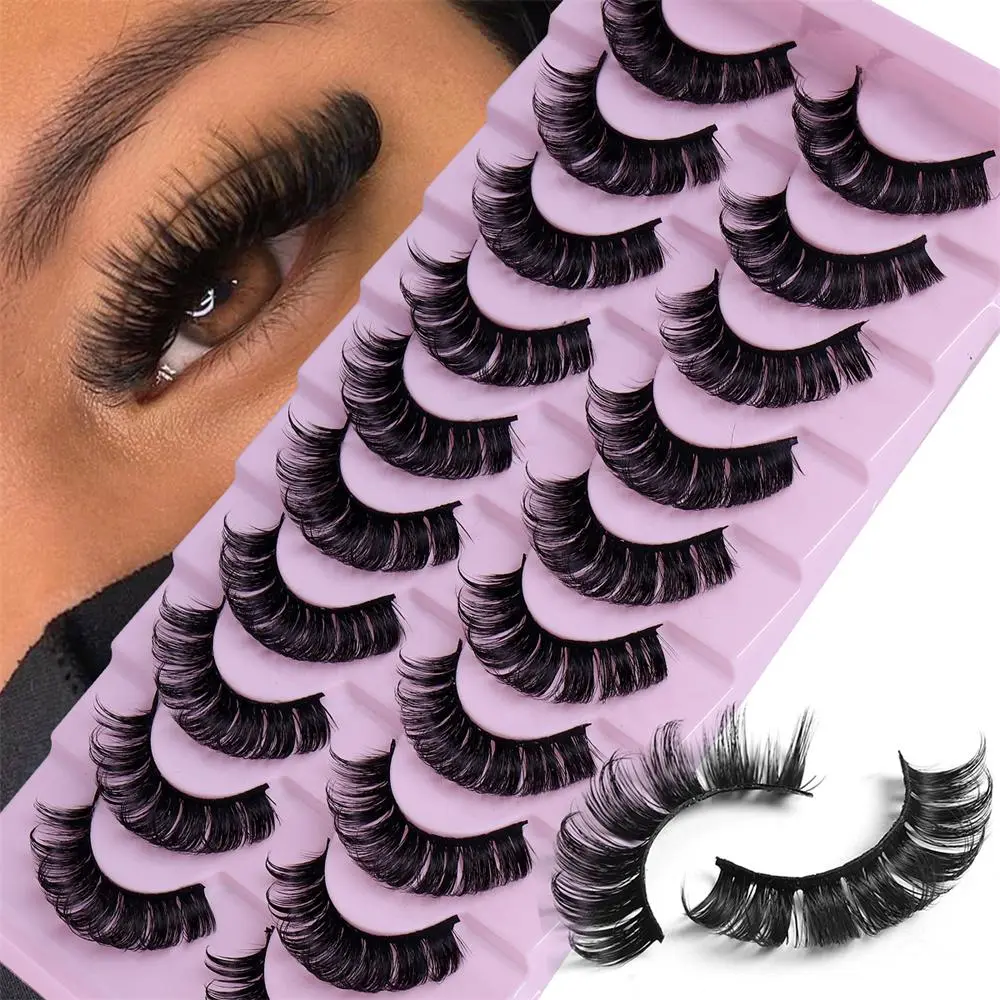 10Pairs Russian Strip Lashes DD Curl Lashes Faux Mink Lashes 3D Mink Eyelashes Reusable Fluffy False Lashes Volume Lash russian extensions, False Eyelashes Kit