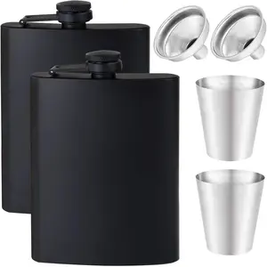 12OZ+8Oz Hip Flasks for Liquor for Men Women Matte Black Stainless Steel Leakproof with Funnel and Mini Wine Glasses,for Outdoor Activities Wedding Party Great Gift Idea Flask
