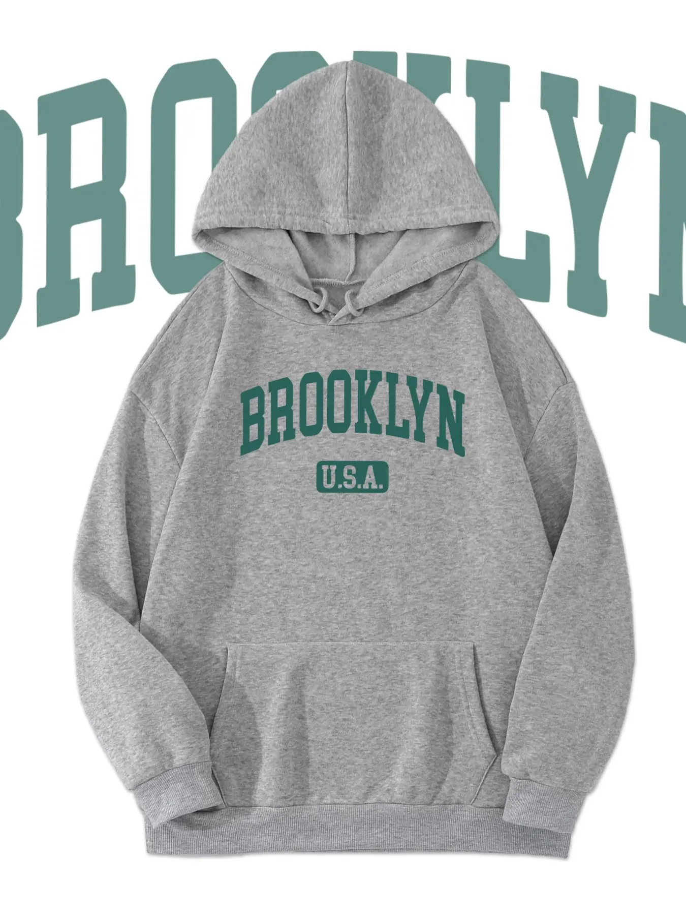 Women's Fall Winter Drawstring Hoodie, Brooklyn Letter Print, Soft and Comfortable, Casual Fitted Design, Daily Commute Wear