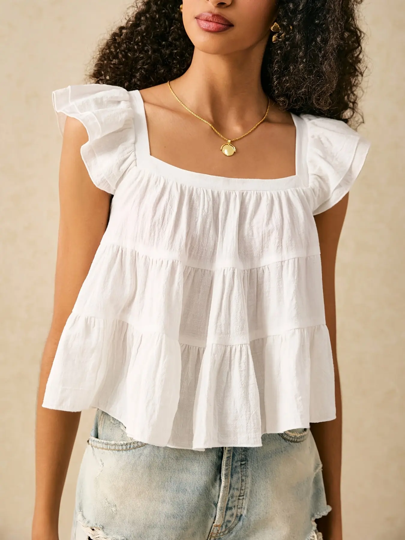 Women's Summer Casual Solid Color Loose Ruffled Shirt Blouse, Comfortable and Stylish Top for Daily Wear, Perfect for Warm Weather