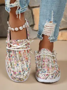 Women's Casual All-Season Sports Shoes, Cartoon Canvas Slip-On Sneakers, Breathable Lightweight Eva Sole, Perfect for Walking & Daily Wear